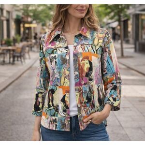 Kaktus Jacket Vintage All Over Print Picasso Abstract Wearable Art Size L
